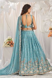 Picture of Heavenly Turquoise Blue Designer Indo-Western Lehenga Choli for Engagement, Reception, Party, and Festivals