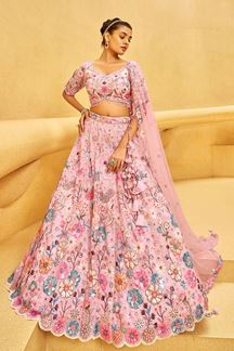 Picture of Magnificent Pink Designer Indo-Western Lehenga Choli for Engagement, Reception, Party, and Festivals