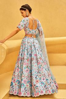 Picture of Artistic Turquoise Blue Designer Indo-Western Lehenga Choli for Engagement, Reception, Party, and Festivals