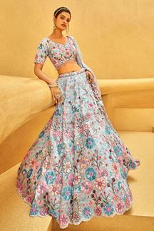 Picture of Artistic Turquoise Blue Designer Indo-Western Lehenga Choli for Engagement, Reception, Party, and Festivals