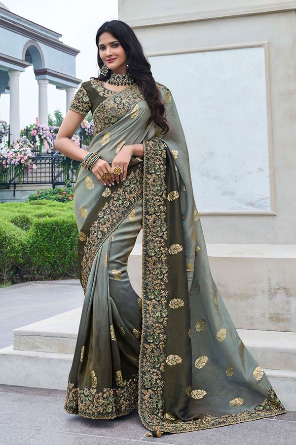 Picture of Glorious Pure Viscose Tissue Jacquard Designer Saree for Wedding, Engagement, Reception, Party, and Festivals