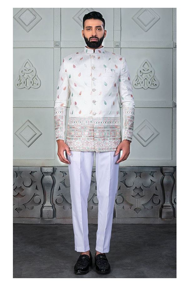 Picture of Exuberant Cream Designer Jodhpuri Suit for Wedding, Party, Engagement, and Reception