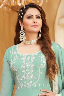 Picture of Smashing Sky Blue Designer Palazzo Suit for Reception, Engagement, Party and Festivals