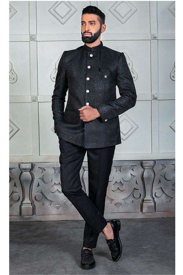 Picture of Charming Black Rama Designer Jodhpuri Suit for Engagement, Reception, and Party