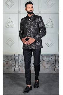 Picture of Charming Black Designer Jodhpuri Suit for Party