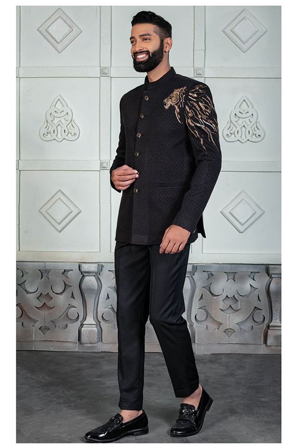 Picture of Exuberant Black Designer Jodhpuri Suit for Engagement, Reception, and Party