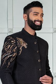 Picture of Exuberant Black Designer Jodhpuri Suit for Engagement, Reception, and Party