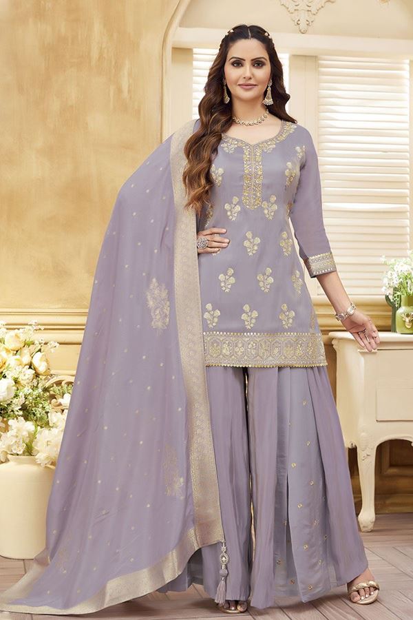 Picture of Aesthetic Lavender Designer Palazzo Suit for Reception, Engagement, Party and Festivals