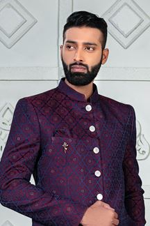 Picture of Exquisite Wine Blue Designer Jodhpuri Suit for Wedding, Party, Engagement, and Reception