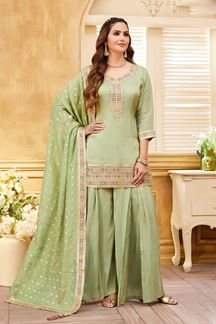 Picture of Enticing Pista Green Designer Palazzo Suit for Reception, Engagement, Party and Festivals