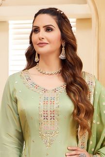 Picture of Enticing Pista Green Designer Palazzo Suit for Reception, Engagement, Party and Festivals