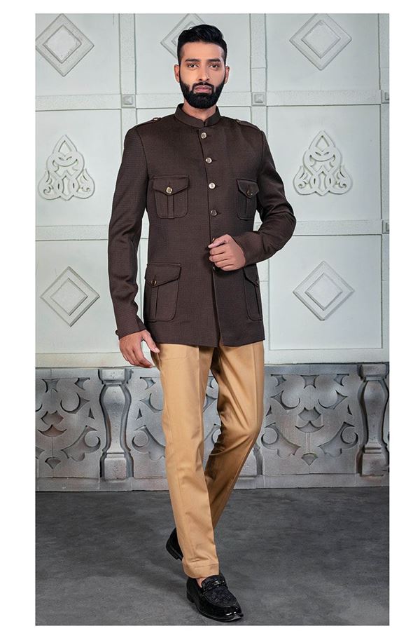 Picture of Delightful Coffee Designer Jodhpuri Suit for Wedding, Party, Engagement, and Reception