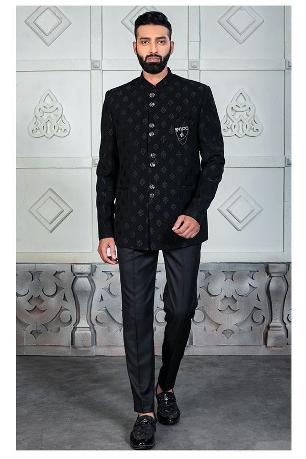 Picture of Artistic Black Designer Jodhpuri Suit for Engagement, Reception, and Party