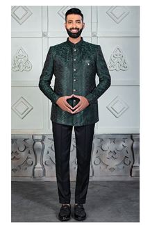 Picture of Impressive Green Designer Jodhpuri Suit for Wedding, Party, Engagement, and Reception