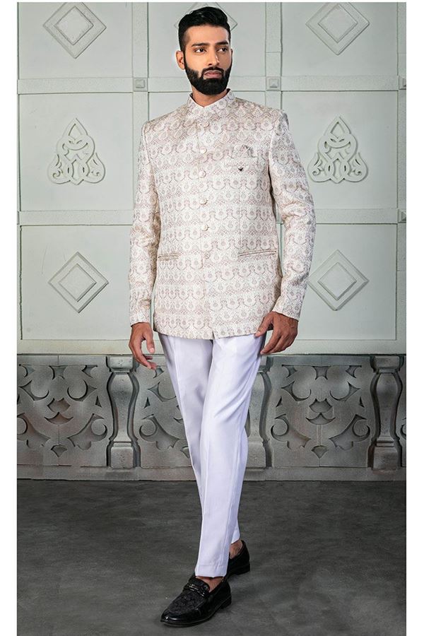 Picture of Splendid Cream Designer Jodhpuri Suit for Engagement, Reception, Party, and Festivals