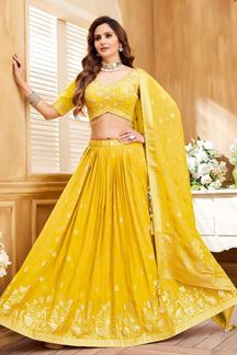 Picture of Divine Yellow Designer Lehenga Choli for Haldi, Party, and Festivals