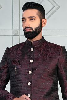 Picture of Magnificent Wine Designer Jodhpuri Suit for Wedding, Party, Engagement, and Reception