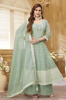 Picture of Smashing Sea Green Designer Palazzo Suit for Reception, Engagement, Party and Festivals