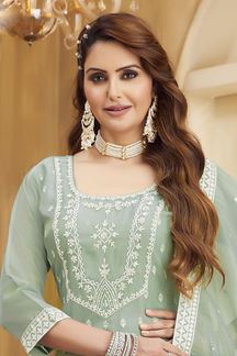 Picture of Smashing Sea Green Designer Palazzo Suit for Reception, Engagement, Party and Festivals