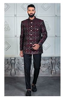 Picture of Majestic Wine Designer Jodhpuri Suit for Wedding, Party, Engagement, and Reception