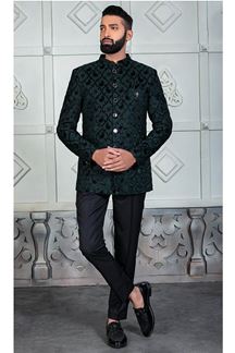 Picture of Amazing Bottle Green Designer Jodhpuri Suit for Wedding, Engagement, Reception and Party