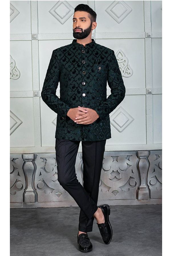 Picture of Amazing Bottle Green Designer Jodhpuri Suit for Wedding, Engagement, Reception and Party