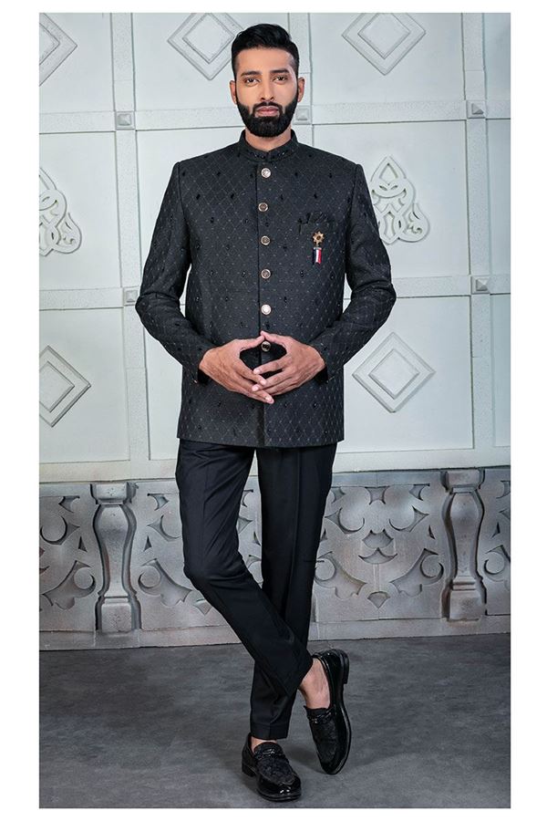 Picture of Charismatic Grey Designer Jodhpuri Suit for Party