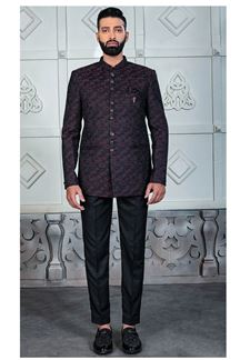 Picture of Captivating Wine Black Designer Jodhpuri Suit for Engagement, Reception and Party