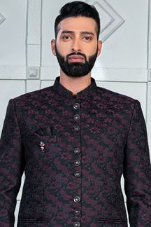 Picture of Captivating Wine Black Designer Jodhpuri Suit for Engagement, Reception and Party