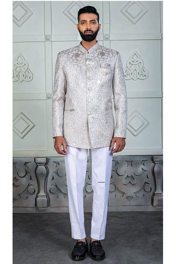 Picture of Aesthetic Cream Designer Jodhpuri Suit for Engagement, Reception and Party