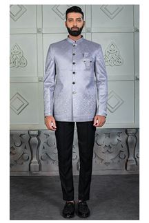 Picture of Fancy Grey Designer Jodhpuri Suit for Engagement, Reception and Party