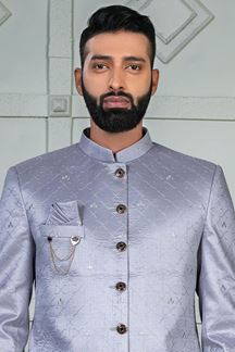 Picture of Fancy Grey Designer Jodhpuri Suit for Engagement, Reception and Party