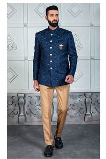 Picture of Stylish Blue Designer Jodhpuri Suit for Engagement, Reception and Party