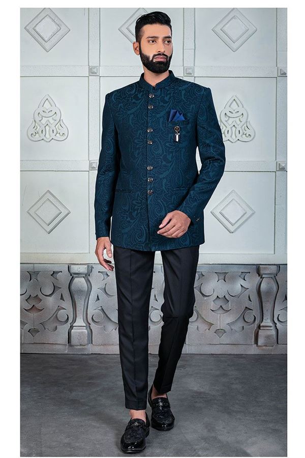 Picture of Attractive Peacock Designer Jodhpuri Suit for Wedding, Engagement, Reception and Party