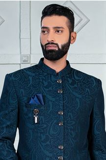 Picture of Attractive Peacock Designer Jodhpuri Suit for Wedding, Engagement, Reception and Party