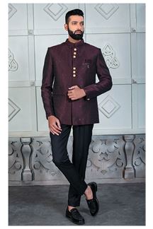 Picture of Elegant Wine Designer Jodhpuri Suit for Wedding, Engagement, Reception and Party