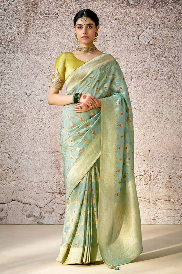 Picture of Ethnic Kora Banarasi Silk Designer Saree for Wedding, Engagement, and Reception