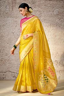 Picture of Spectacular Kora Banarasi Silk Designer Saree for Haldi, Wedding, and Reception