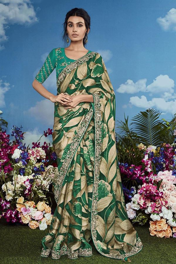 Picture of Dazzling Pure Brasso Silk Designer Saree for Mehendi and Party