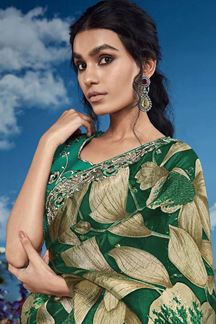 Picture of Dazzling Pure Brasso Silk Designer Saree for Mehendi and Party