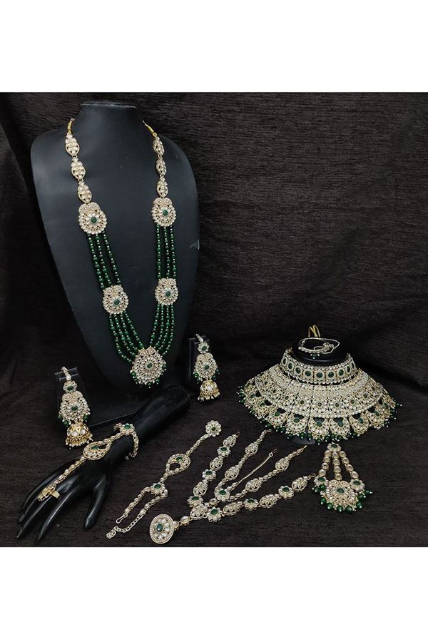 Picture of Classy Green Designer Wedding Necklace Set for Wedding, Reception, and Mehendi