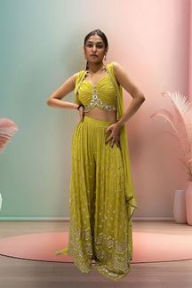 Picture of Surreal Parrot Green Designer Palazzo Suit for Party and Festivals