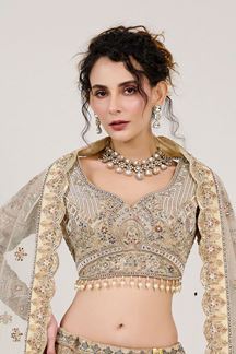 Picture of Glamorous Dark Cream Designer Lehenga Choli for Engagement, Wedding, and Reception