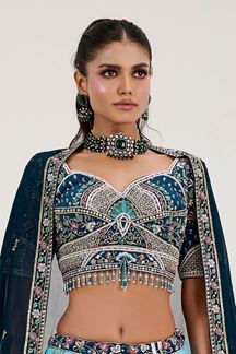 Picture of Exuberant Shaded Green Blue and Bottle Blue Designer Lehenga Choli for Engagement, Wedding, and Reception