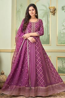 Picture of SmashingPurple Georgette Designer Anarkali Suit for Engagement, Wedding, Reception, Party and Festivals