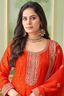 Picture of BreathtakingOrange Georgette Designer Anarkali Suit for Engagement, Wedding, Reception, Party and Festivals