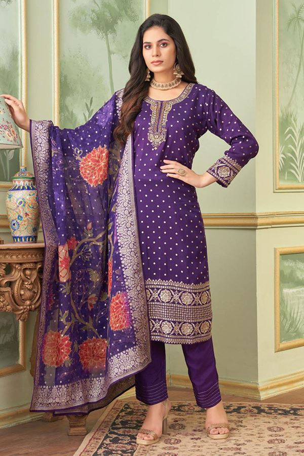 Picture of OutstandingPurple Designer Straight Cut Suit for Wedding, Reception, Party and Festivals