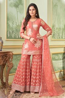 Picture of Mesmerizing Peach Designer Gharara Suit for Engagement, Wedding, Reception, Party and Festivals