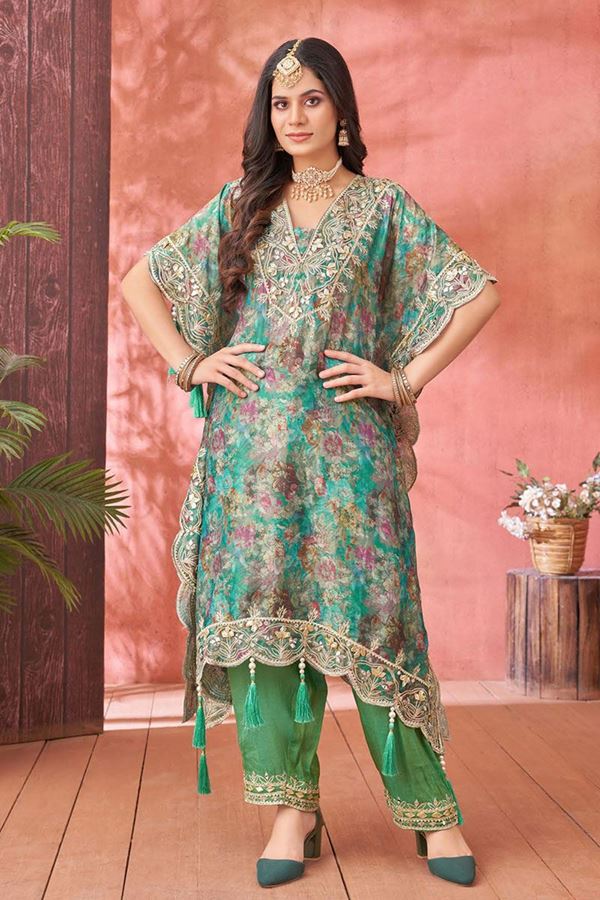 Picture of DazzlingSea Green Georgette Designer Patiala Suit for Party