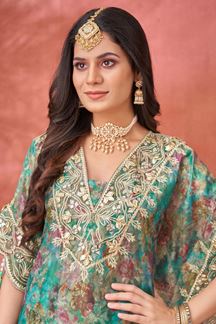 Picture of DazzlingSea Green Georgette Designer Patiala Suit for Party